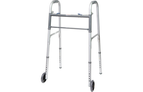 Probasics Economy Two-Button Folding Steel Walker with 5" Wheels (Adult)