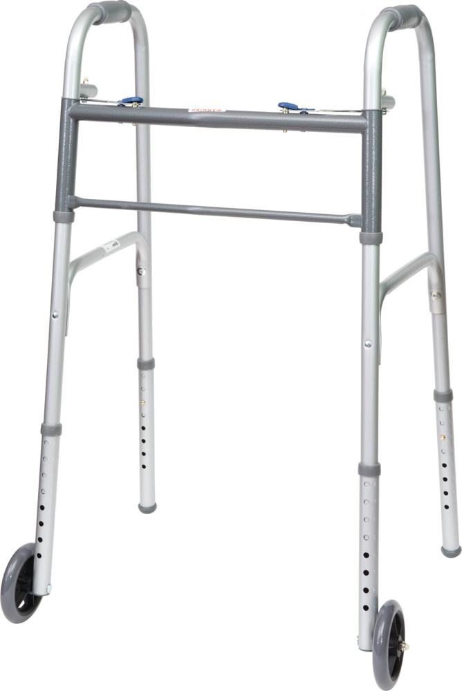 Probasics Economy Two-Button Folding Steel Walker with 5" Wheels (Adult)