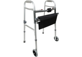 Probasics Two-Button Folding Walker with wheels and Roll-Up Seat
