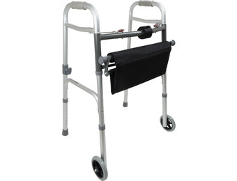Probasics Two-Button Folding Walker with wheels and Roll-Up Seat