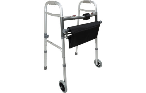 Probasics Two-Button Folding Walker with wheels and Roll-Up Seat
