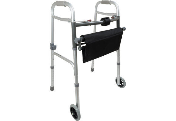 Probasics Two-Button Folding Walker with wheels and Roll-Up Seat