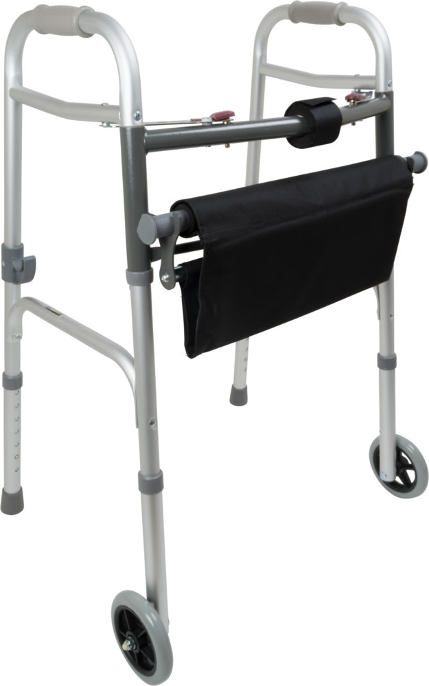 Probasics Two-Button Folding Walker with wheels and Roll-Up Seat