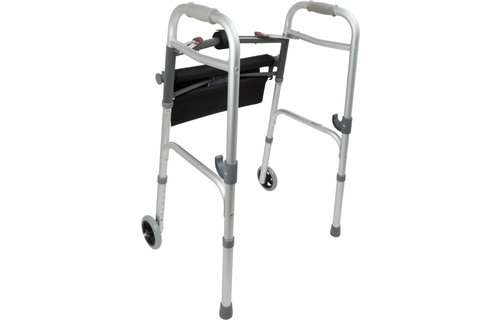 Probasics Two-Button Folding Walker with wheels and Roll-Up Seat