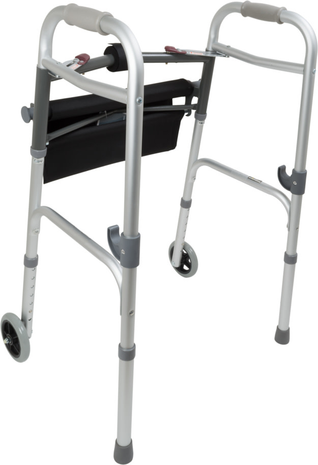 Probasics Two-Button Folding Walker with wheels and Roll-Up Seat