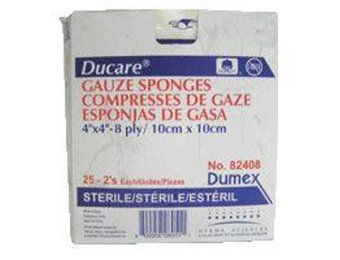 DUCARE WOVEN GAUZE SPONGE 4IN x 4IN, 8PLY, STERILE (2/PK)