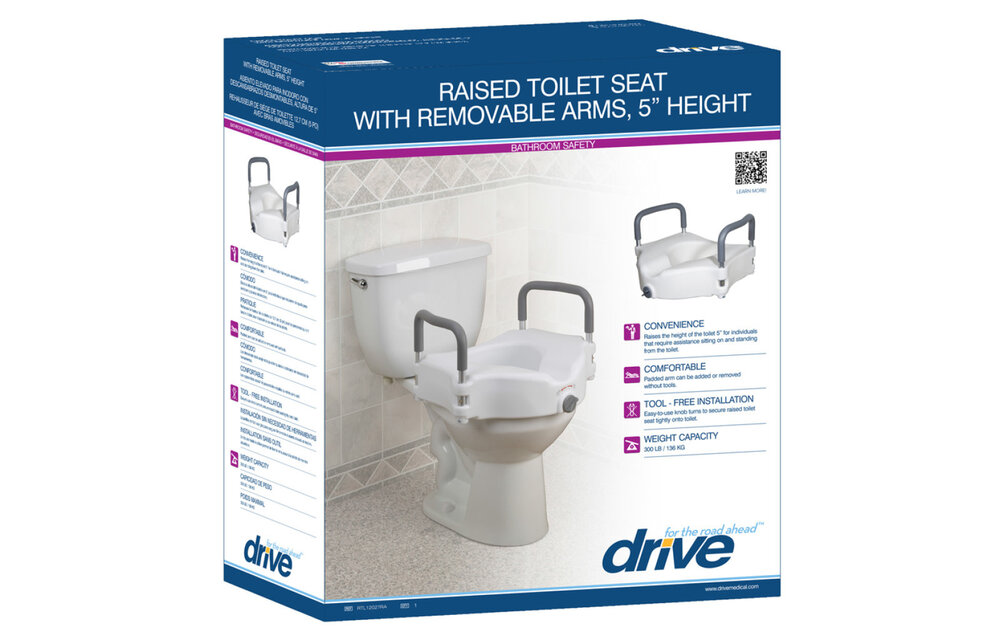 2-in-1 Locking Raised Toilet Seat with Tool-free Removable Arms