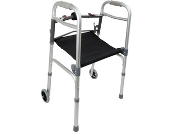 CAREX ALUMINUM ADULT WALKER 2 BUTTON W/ SEAT AND W/ WHEELS