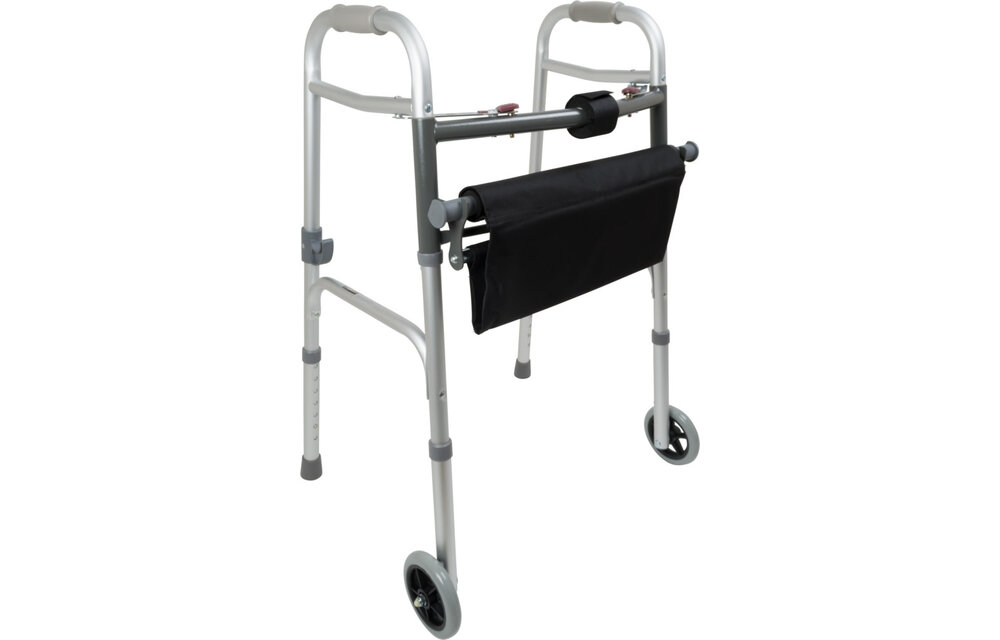 CAREX ALUMINUM ADULT WALKER 2 BUTTON W/ SEAT AND W/ WHEELS