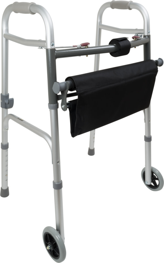 CAREX ALUMINUM ADULT WALKER 2 BUTTON W/ SEAT AND W/ WHEELS