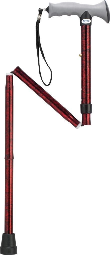 Cane, Folding, Gel Grip, Red Crkle
