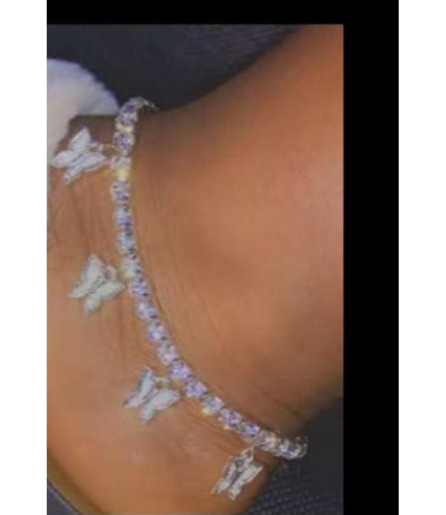 A.X. FASHION BUTTERFLY RHINESTONE ANKLET SILVER