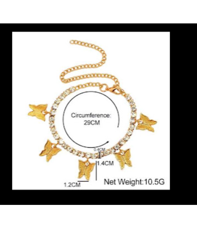 A.X. FASHION BUTTERFLY RHINESTONE ANKLET ROSE
