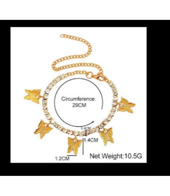 A.X. FASHION BUTTERFLY RHINESTONE ANKLET ROSE