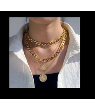 A.X.  VINTAGE MULTI LAYER GLD COOR CHAIN CHOKER NECKLACE