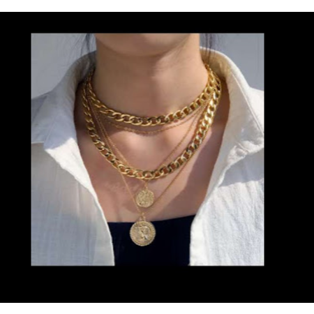 A.X.  VINTAGE MULTI LAYER GLD COOR CHAIN CHOKER NECKLACE