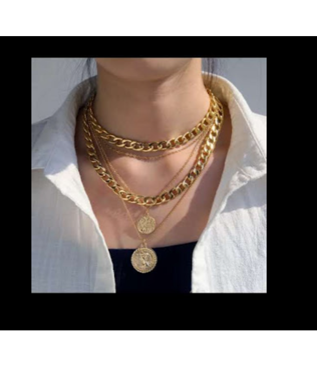 A.X.  VINTAGE MULTI LAYER GLD COOR CHAIN CHOKER NECKLACE