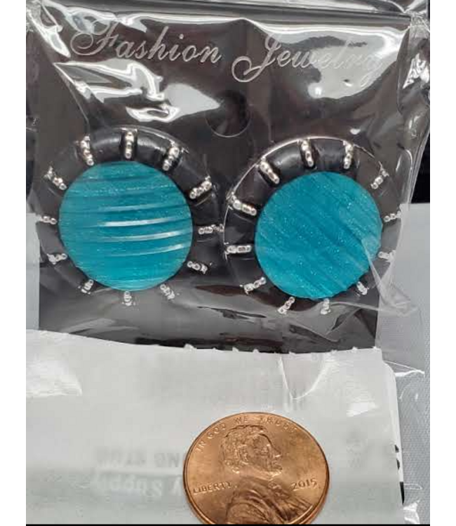 STRIPE ROUND STUD EARRINGS