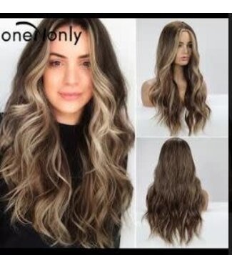 ONE N ONLY  LC179-10 M06241  LONG MIDDLE PART WAVE WOMEN WIG # OMBRE BROWN/BLONDE