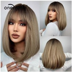 ONE N ONLY LC6082-1 C07122  SHORT STRIAGHT  BOB WOMEN WIG # BROWN OMBRE BLONDE