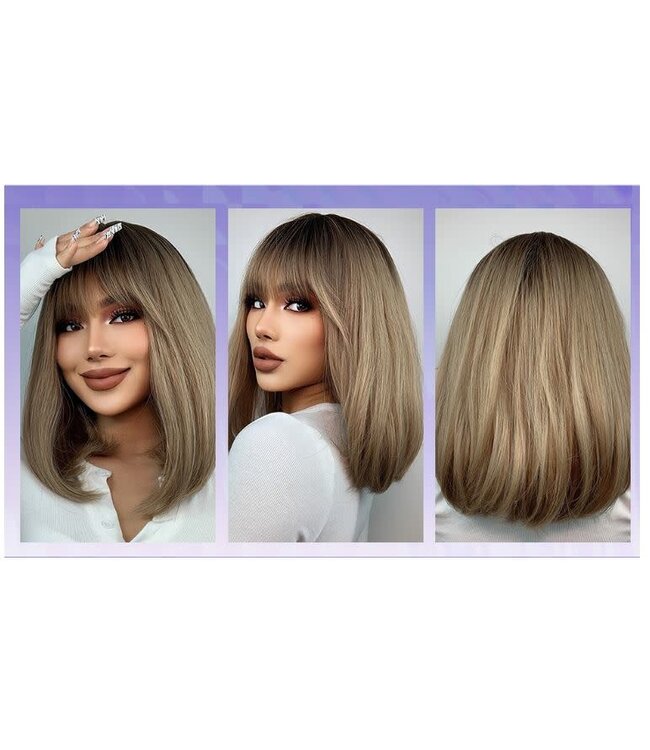 ONE N ONLY LC6082-1 C07122  SHORT STRIAGHT  BOB WOMEN WIG # BROWN OMBRE BLONDE