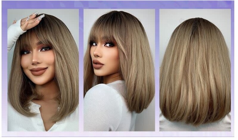 ONE N ONLY LC6082-1 C07122  SHORT STRIAGHT  BOB WOMEN WIG # BROWN OMBRE BLONDE