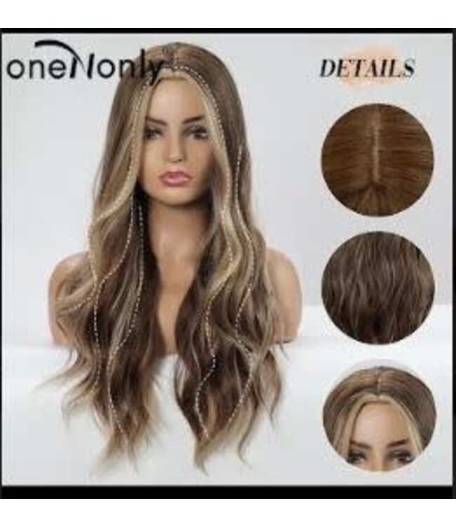 ONE N ONLY  LC179-4 #16288  LONG MIDDLE PART WAVE WOMEN WIG  BROWN