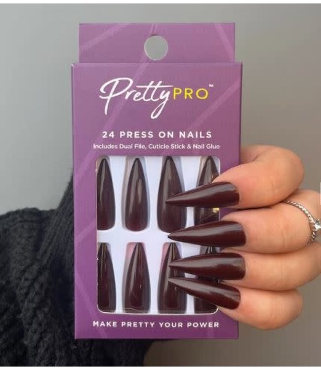 PRETTY PRO PRETTY PRO 24 PRESS ON NAILS LONG CHOCOHOLIC STILETTO