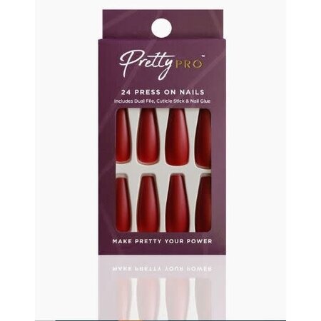 PRETTY PRO PRETTY PRO 24 PRESS ON NAILS LONG RED BALLERINA