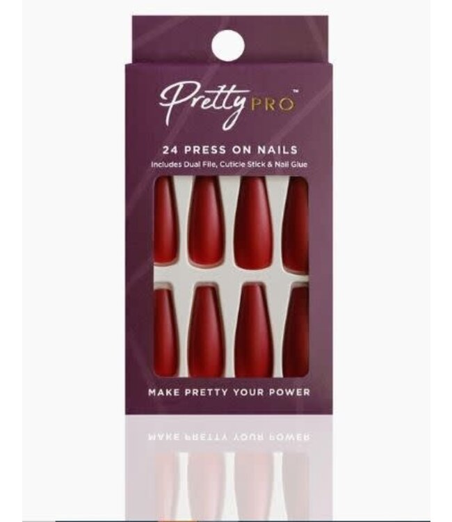 PRETTY PRO PRETTY PRO 24 PRESS ON NAILS LONG RED BALLERINA