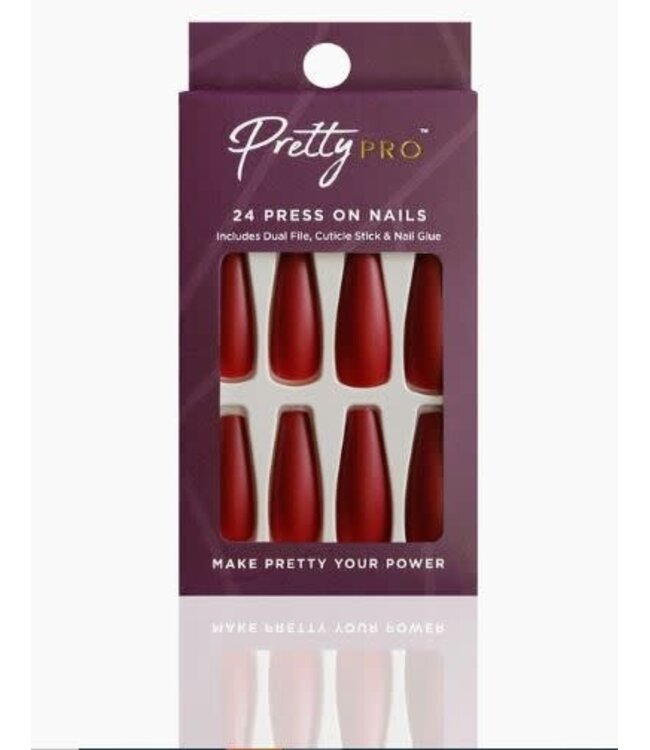 PRETTY PRO PRETTY PRO 24 PRESS ON NAILS LONG RED BALLERINA