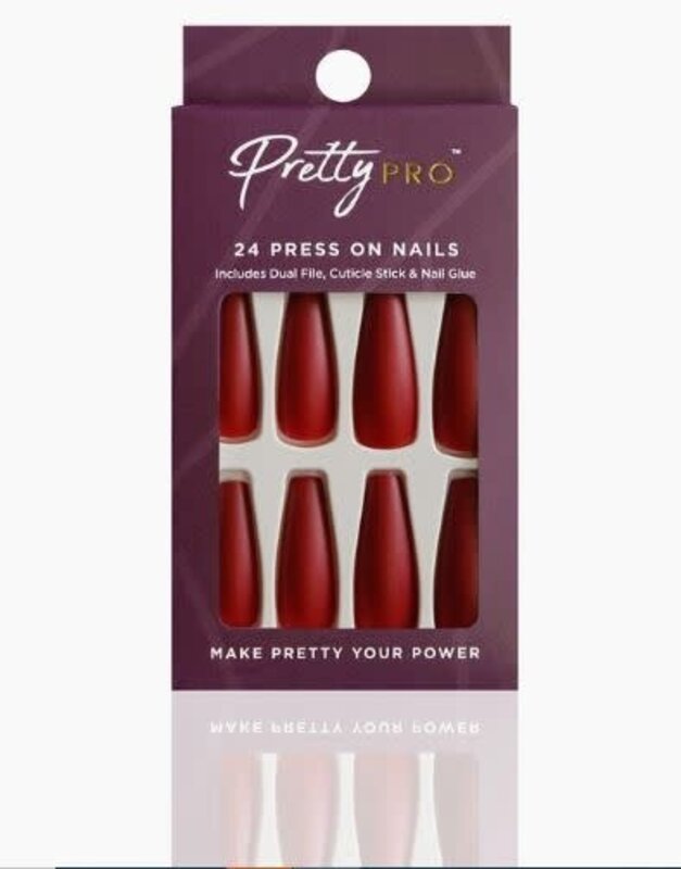 PRETTY PRO PRETTY PRO 24 PRESS ON NAILS LONG RED BALLERINA