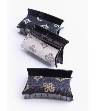 SAREBYS BEAUTY SUPPLY H868 PRINT FAUX LEATHER CLAW CLIPS WHITE