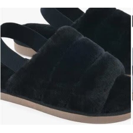 LORDFOR LORDFON BLACK FUZZY SLIPPERS WITH STRAPS