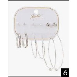 SUPERSTAR STUD AND HOOP EARRINGS 6PC SET SILVER