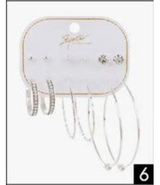 SUPERSTAR STUD AND HOOP EARRINGS 6PC SET SILVER
