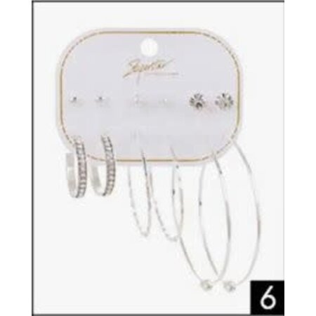 SUPERSTAR STUD AND HOOP EARRINGS 6PC SET SILVER