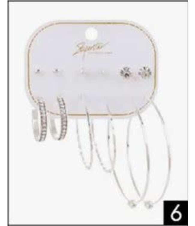 SUPERSTAR STUD AND HOOP EARRINGS 6PC SET SILVER
