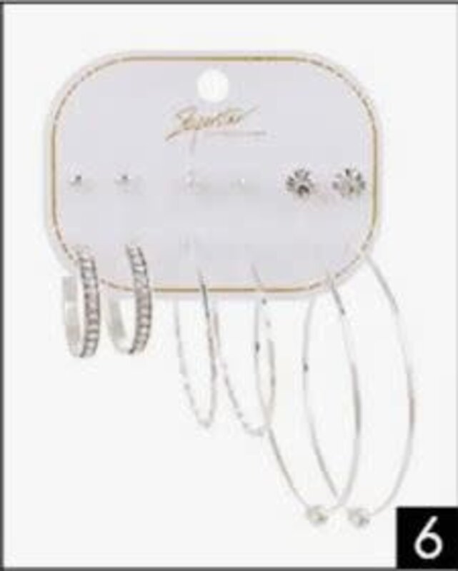 SUPERSTAR STUD AND HOOP EARRINGS 6PC SET SILVER
