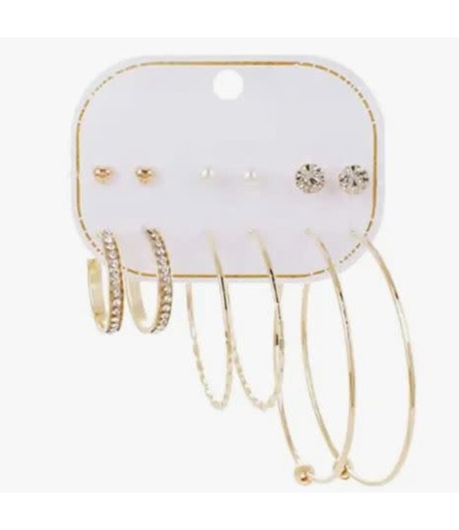 SUPERSTAR STUD AND HOOP EARRINGS 6PC SET GOLD