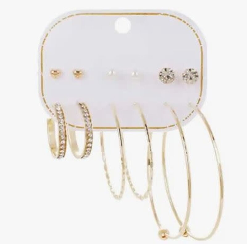 SUPERSTAR STUD AND HOOP EARRINGS 6PC SET GOLD
