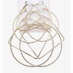 MULTI SHAPE HOOP EARRING SET GOLD 4PC