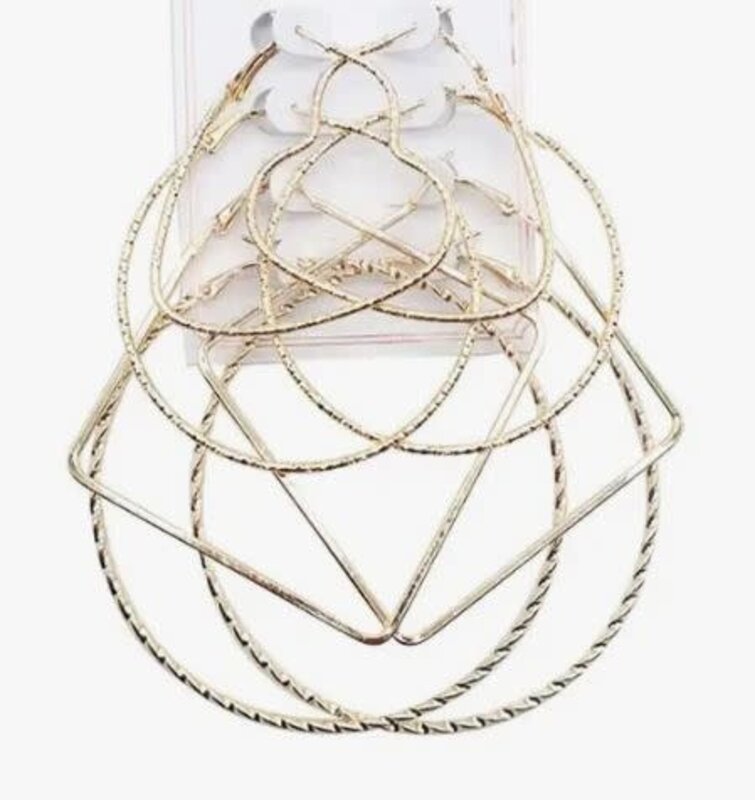MULTI SHAPE HOOP EARRING SET GOLD 4PC