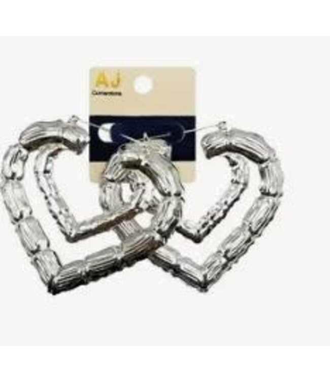 SILVER BAMBOO HEART HOOPS