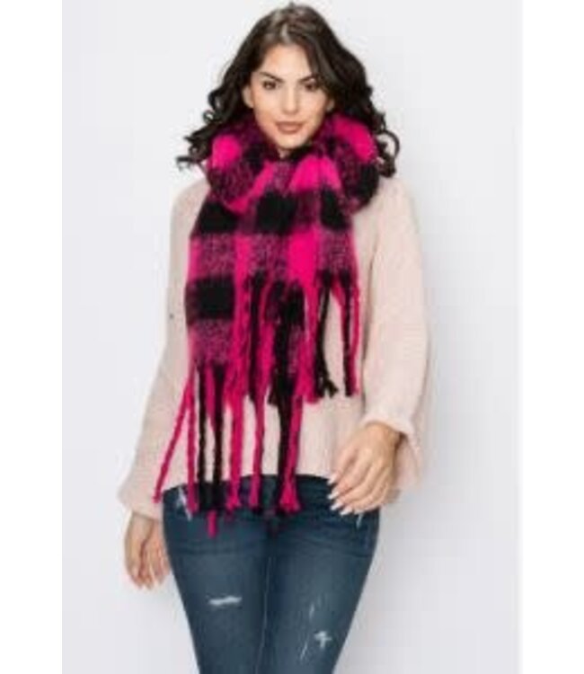 SAREBYS BEAUTY SUPPLY PLAID  PATTERN FRINGE SCARF