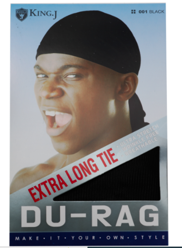 KING J KNG J XTRA LONG TIE DURAG BLACK