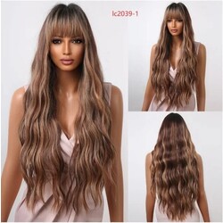 ONE N ONLY  LC2039- TO1023 LONG 1B/ 27&30  HIGHLIGHT WAVY WOMEN WIG  WITH BANG