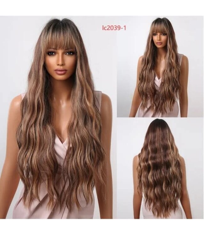 ONE N ONLY  LC2039- TO1023 LONG 1B/ 27&30  HIGHLIGHT WAVY WOMEN WIG  WITH BANG