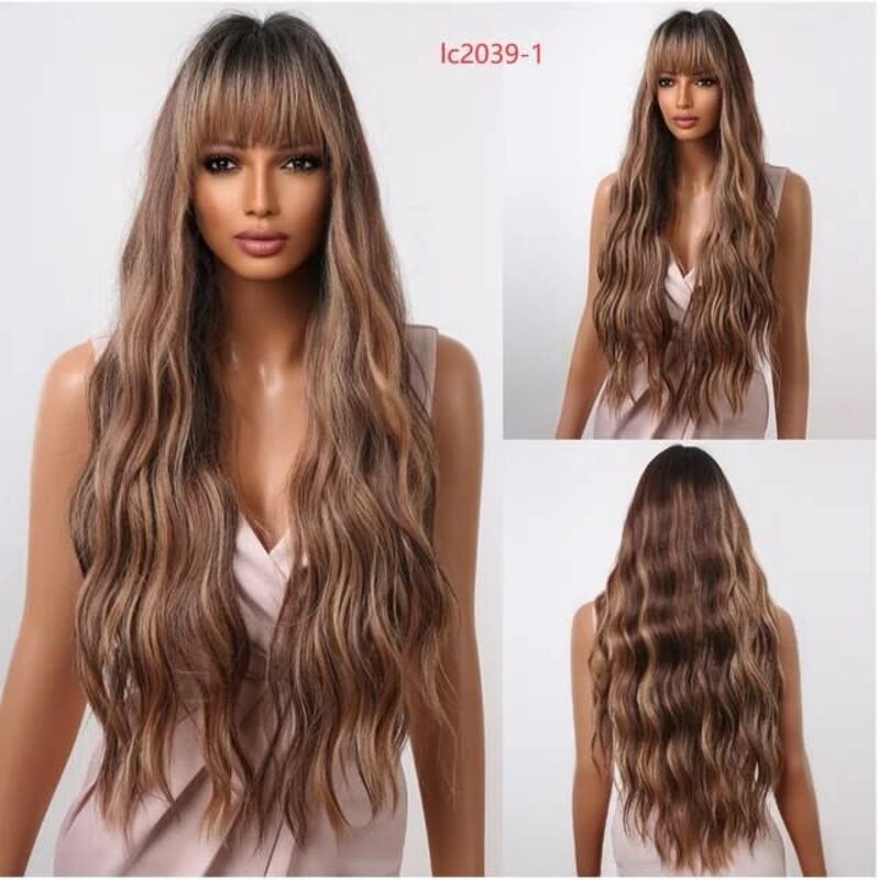ONE N ONLY  LC2039- TO1023 LONG 1B/ 27&30  HIGHLIGHT WAVY WOMEN WIG  WITH BANG