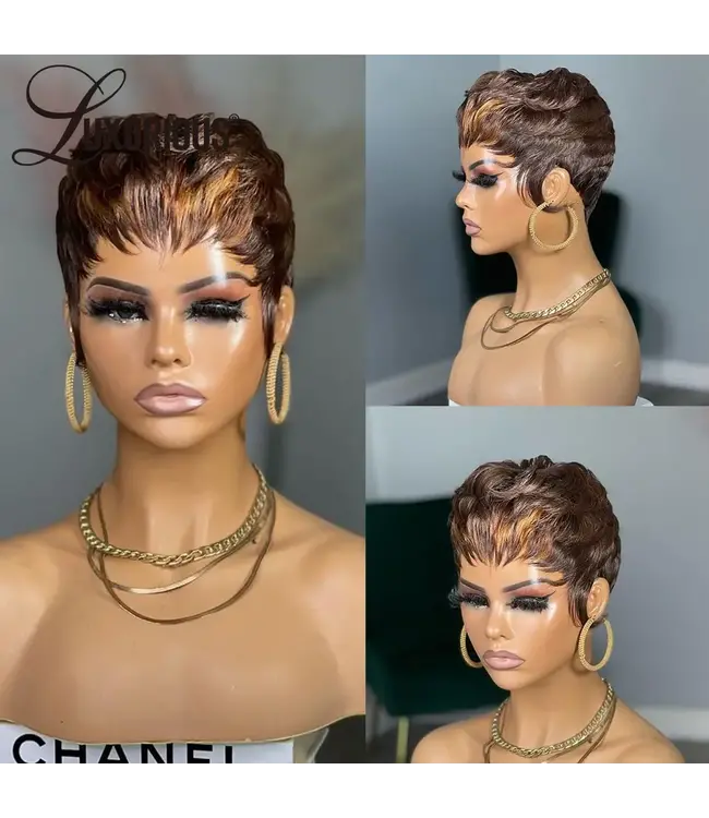 SHORT PIXIE CUT GLUELESS REMY HUMAN HAIR WIG 4/33